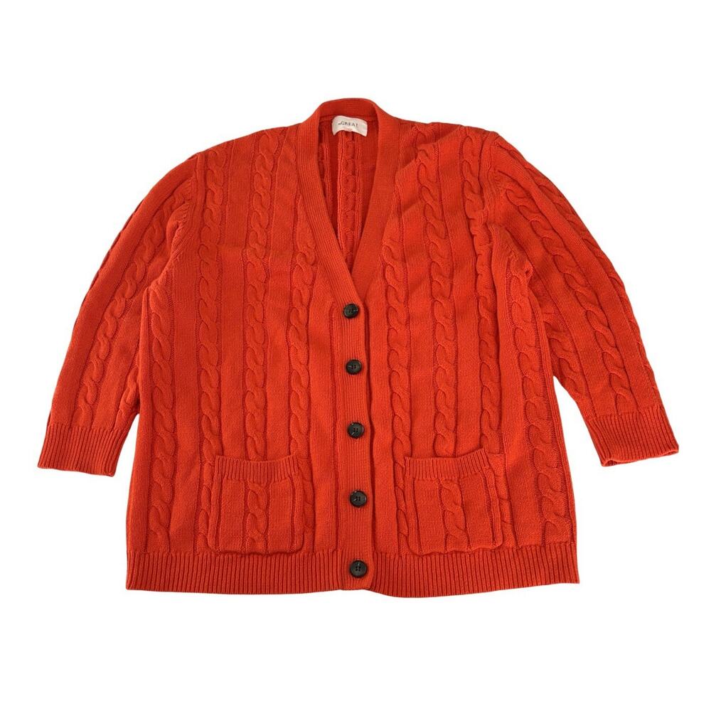 THE GREAT. Women's Cable Knit Cardigan in Bright Orange